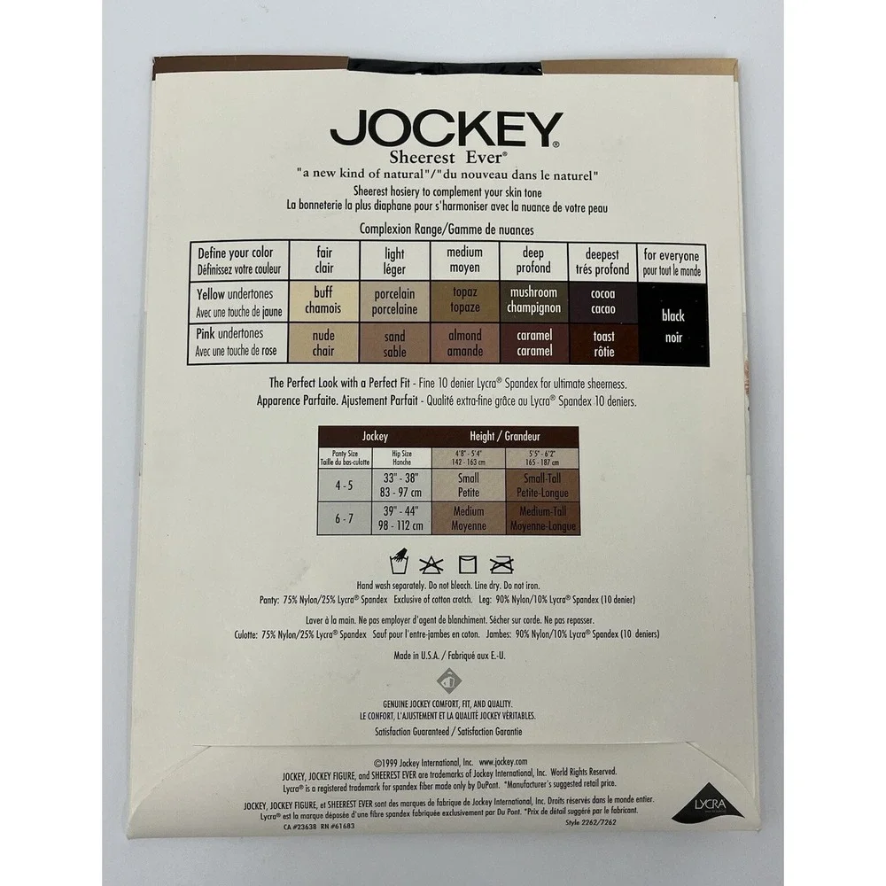 NOS Jockey Sheerest Ever Pantyhose Control Top Sandalfoot Small Tuxedo Black